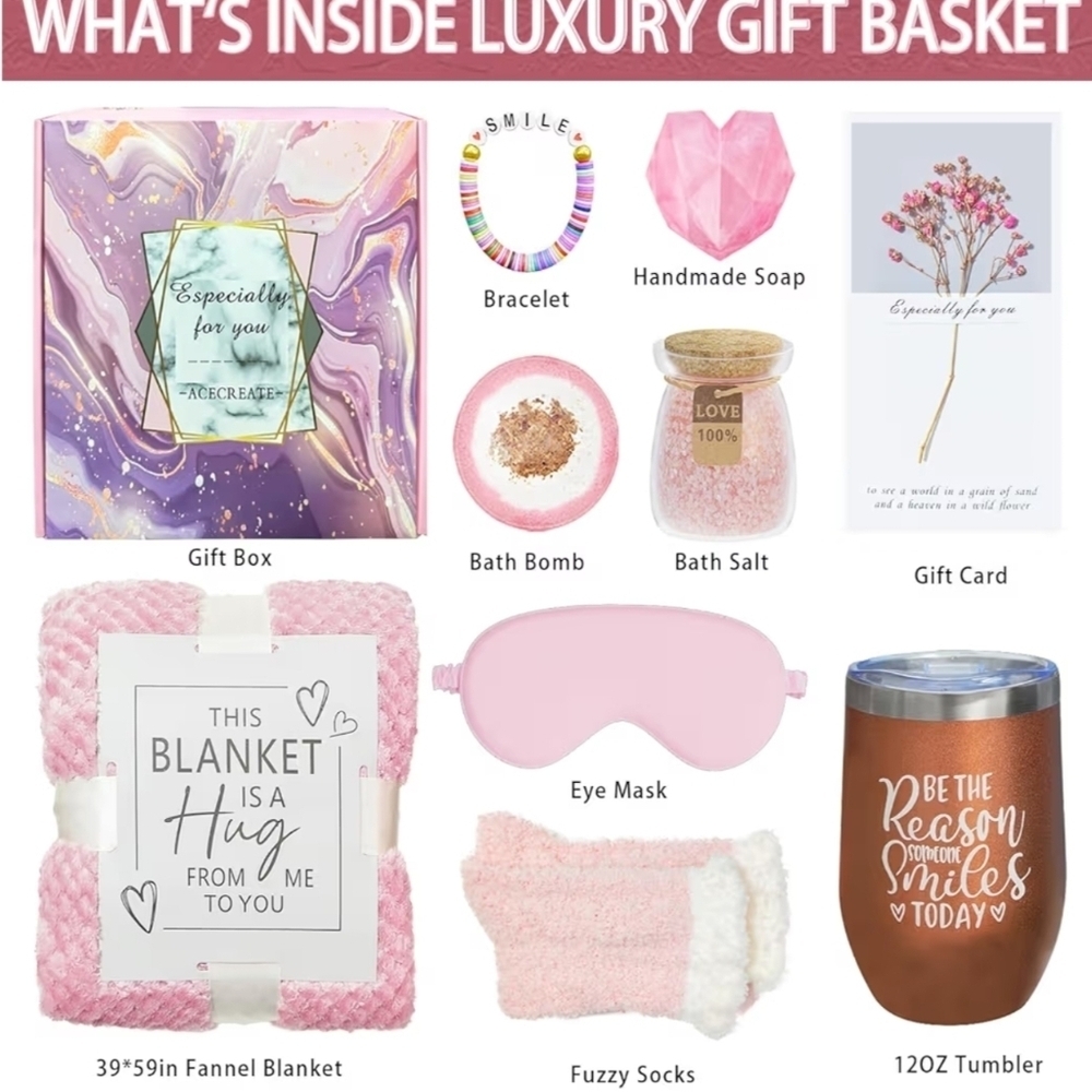 10-pc Luxury Bath/Spa Relaxation ROSE scented Soothing Gift Set- Self Care Pkg - Picture 2 of 14